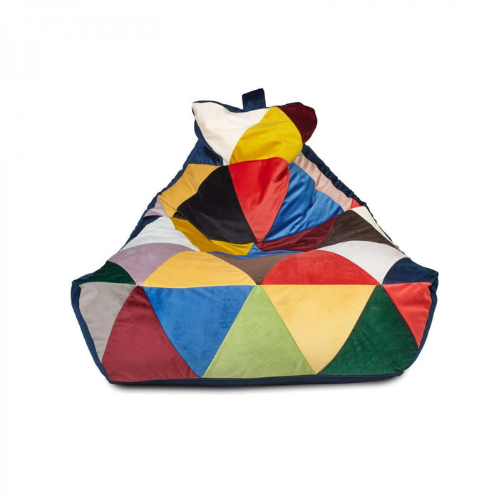 Pouf pyramide en velours ignifuge multicolore