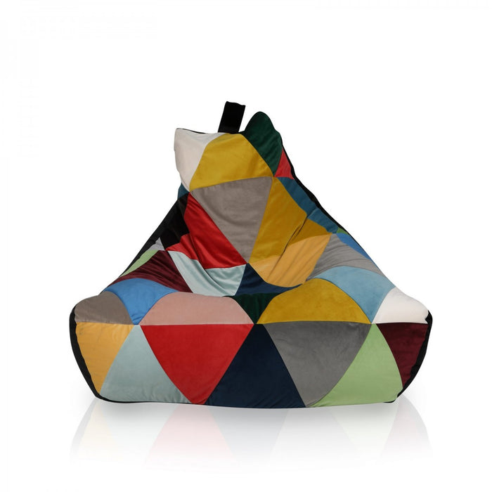Pouf pyramide en velours ignifuge multicolore